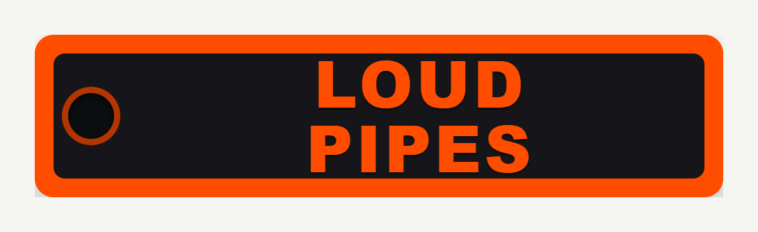 Black and orange LOUD PIPES motorcycle keychain design from the MyMotoTag designer